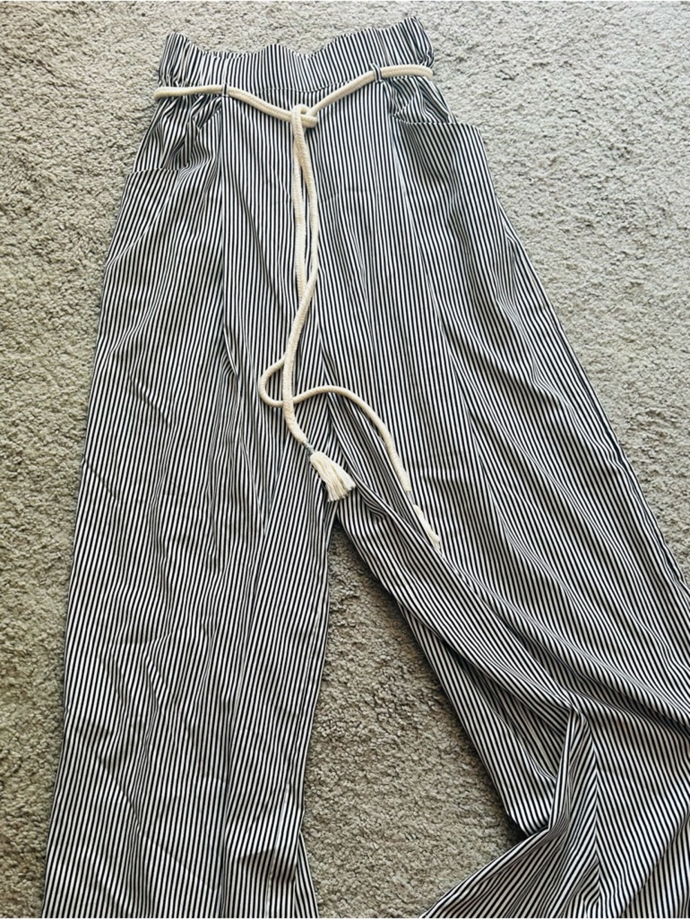 Zara Black & White Pinstripe Wide-Leg Drawstring Pants